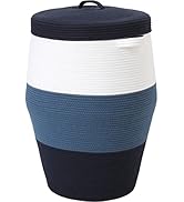 26" x 20" Tall Extra Large Storage Basket with Lid, Cotton Rope Storage Baskets, Woven Laundry Ha...