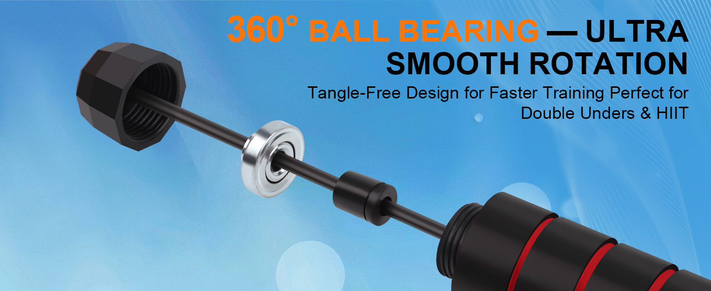 Smooth ball bearing jump rope for fast skipping, double unders, and stable rotation