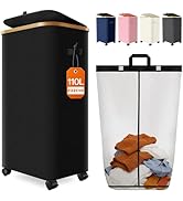 Laundry Hamper with Wheels, 110L Large Clothes Hamper with Removable Inner Bag, Collapsible Dirty...