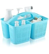 Plastic Blue Shower Caddy Basket, Divided Cleaning Portable Shower Basket with Handle Compartment...