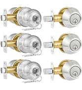 Plustool 3 Pack Entry Door Lock and Single Cylinder Deadbolt Combo Set, Keyed Alike Satin Nickel ...