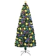 Juegoal 7ft Pre-Lit Artificial Christmas Tree, Lighted Optical Fiber Xmas Trees with Warm White L...