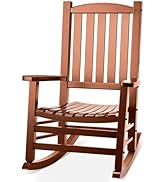 Besunbar Wood Outdoor Rocking Chair, Oversized Patio Rocking Chair w/400lbs Support & High Backre...