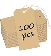 Uniclife 100 Pcs Kraft Tags Blank Shipping Tags with Elastic String Attached Hanging Paper Tags w...