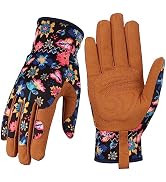 Bamllum Leather Gardening Gloves for Women - Working Gloves for Weeding, Digging, Planting, Rakin...