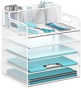 JMHUD 5-Tier Paper Letter Tray Organizer with Pen Holder, Mesh Desk Accessories & Workspace Organ...