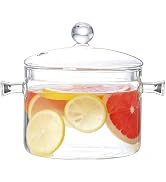 Glass Simmer Pot, 1.7L/57 oz Glass Cooking Pot, Double-handled Glass Saucepan with Lid, Heat-Resi...