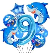 40 Inch 9 Balloon Number, Cute Blue Shark Balloons, Giant Foil Number 9 Balloons for Anniversary ...