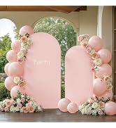 Pink Arch Cover 2 Set-7.2FT, 6FT Arch Backdrop Cover Spandex Fitted Wedding Arch Stand Covers for...
