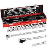 MAXPOWER 1/2" Drive Socket Wrench Set, 16-Piece, Including 13-Piece SAE Sockets, 1/2" Drive Break...