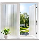 Haton Reeded Glass Window Privacy Film, Frosted Glass Film, 17.5" x 78.7" | Static Cling Removabl...