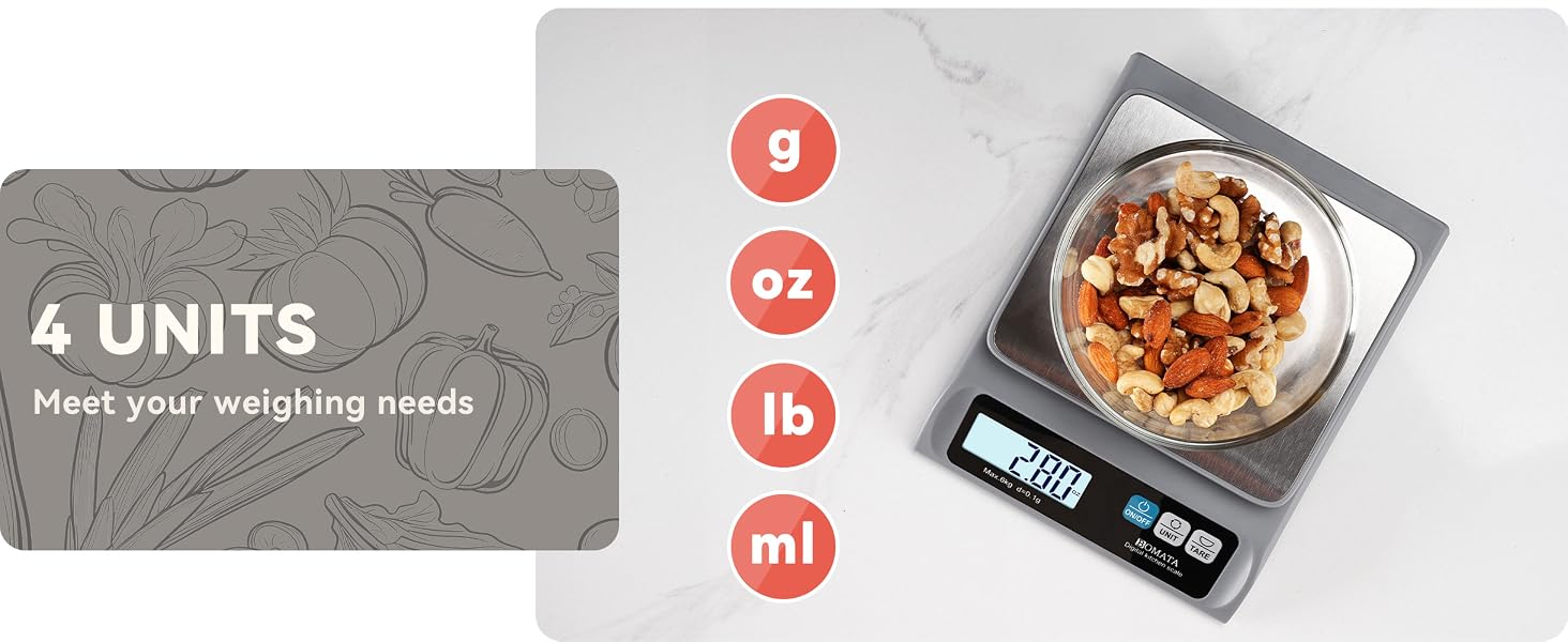 BOMATA 0.1g Food Scale, 13lb Digital Kitchen Scale with Removable Stainless Steel Pan