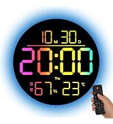 JENLYSTIME 10 Inch LED Digital Wall Clock with RGB Backlight and Countdown Timer|11 Colors, Dual ...