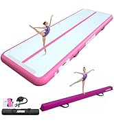 AWSUM 6.6ft/10ft Gymnastics Mat with Balance Beam, 4" Thick Inflatable Tumbling Mat Track & Folda...
