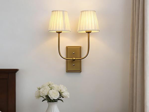 cream white fabric 2-lights wall sconces