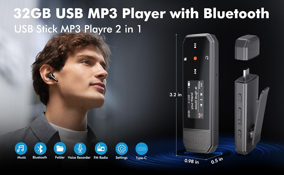 RUIZU type C USB mp3 player with bluetooth reproductor mp3 music player for kids usb audio player