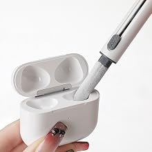 Flocked sponge cleaning the inside of an AirPods charging case