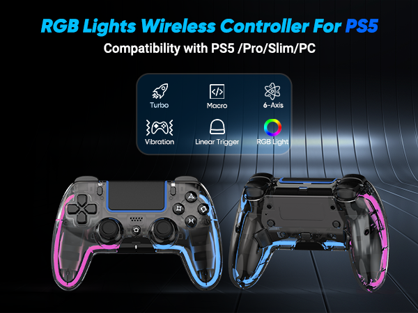 RGB wireless controller for ps5