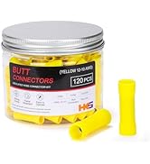 HKS 120 PCS Vinyl Insulated Butt Connector - Yellow 12-10 AWG - Electrical Connectors - Tinned Re...