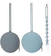 Nupoopy 2 Pack Silicone Pacifier Holder Case with Premium Zipper & 1 Pacifier Clip - Leakproof Ba...