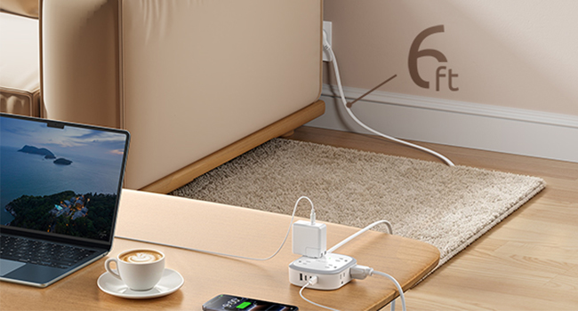 360° Rotating Flat Plug Power Strip