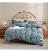 JSD Dusty Blue Duvet Cover Set Queen Size, 3 Piece Duvet Cover with Pillow Shams, Soft Brushed Mi...