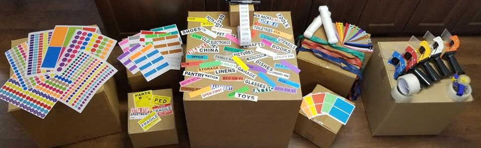 Color-Coded Dots moving-labels Furniture labels mover bands name tags nylon rope tape-gun dispenser