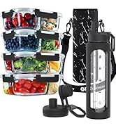 FIT Strong & Healthy 2 & 3 Compartment Glass Meal Prep Containers (4 Pack, 32 oz) and 32 oz Glass...