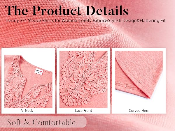 Trendy 3/4 Sleeve Shirts for Women:Comfy Fabric&Stylish Design&Flattering Fit