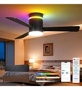 Amico 42‘’ RGB Ceiling Fans with Lights, Low Profile Flush Mount Small Ceiling Fan, Remote Contro...