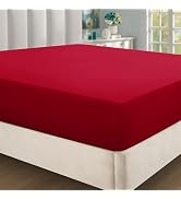 MOONLIGHT20015 Red Fitted Sheet Full Size - Ultra-Soft Hotel Quality 1800 Brushed Microfiber 16 I...
