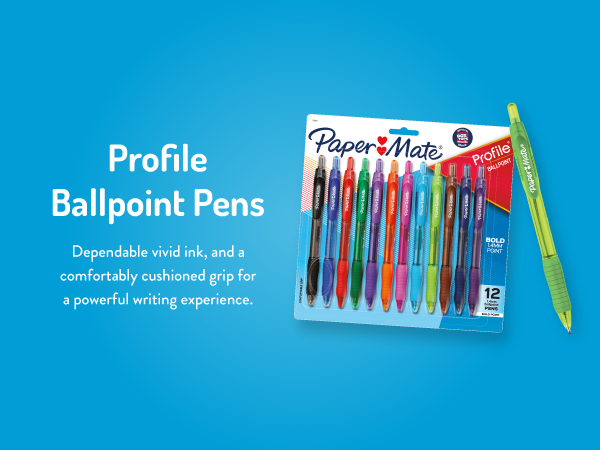 paper mate profile ballpoint pens write ink black blue colorful vivid powerful home office grip