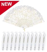 EOSAU 12 Packs White Lace Folding Hand Fans for Women Foldable, Bulk Fans Handheld for Wedding Pa...