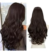 SARLA Clip in U Part Hair Extensions Dark Brown Synthetic Long Wavy Curly Thick Full Head Hairpie...