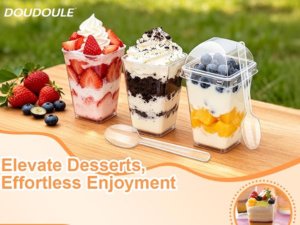 5oz Plastic Dessert Cups with Lids and Spoons