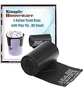 Simple Houseware 4 Gallon Small Trash Bags 80 Count with Flap Tie, Black