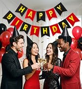 black red and gold happy birthday banner for men women kids party backdrop decorations photo props