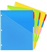 WOT I 5-Tab Plastic Dividers w/Front Pockets - 3 Sets, Multicolor Dividers with Pockets for Binde...