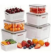 HOMETALL 5 Pack Fruit Storage Containers for Fridge, Plastic Fruit Containers for Fridge with Rem...
