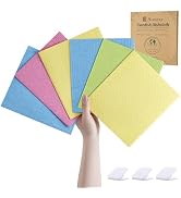 Homaxy Swedish Dishcloths for Kitchen, 6 Pack Reusable Paper Towels with Clips, Absorbent Cellulo...
