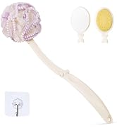 Topfinder Loofah Sponge with Handle,Back Scrubber Brush for Shower, Lotion Applicator for Back,3 ...