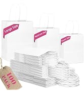 qiqee 100-Packs White Paper Gift Bags with Handles Assorted Sizes(33 Large 13", 33 Medium 11", 34...