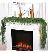 Hananona 2 Pcs 6 Ft Artificial Norfolk Pine Garlands, Real Touch Winter Pine Garland, Green Artif...