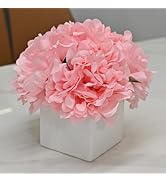 LADADA Faux Flowers with vase ,Fake Peony Bouquet in Square White Ceramic Vase, Flowers for Table...