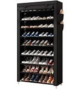 Laiensia 9-Tier Vertical Shoe Rack Organizer, Space Saving Shoe Storage Organizer, Non-Woven Cove...
