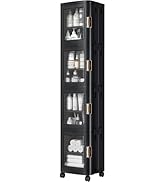 VECELO 4-Tier Tall Narrow Storage Cabinet with Movable Wheels, Adjustable Shelves, Anti-Tip, Slim...