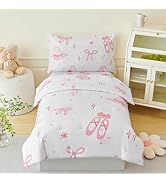 PERFEMET 4 Pieces Bow Comforter for Toddler Girls Reversible Bowknot Pink Toddler Bedding Set Ult...