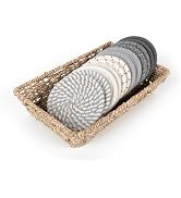 Boho Coasters for Drinks with Seagrass Basket Holder Set,12 Pcs Handmade Woven Absorbent Insulati...