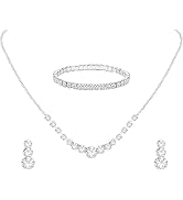 Tatibana Crystal Wedding Jewelry Set, Silver Necklace Earrings Bracelet Crystal Bridal Wedding Je...