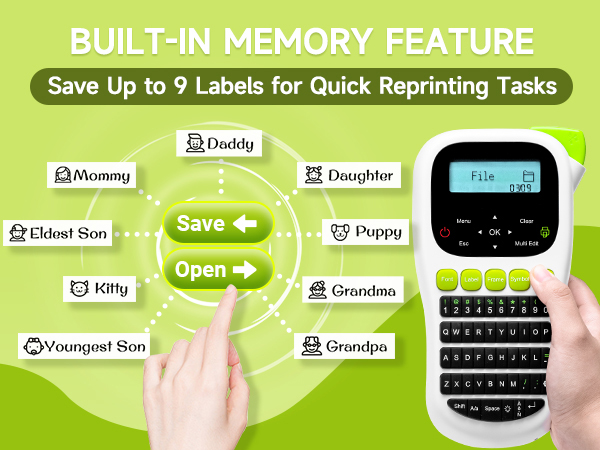 Vixic H1100 label maker featuring to Save Up to 9 Labels for quick reprinting